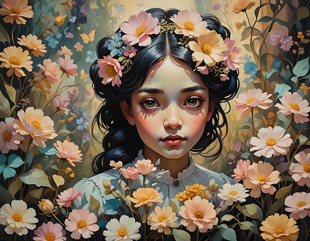 Free ai generated girl flowers illustration