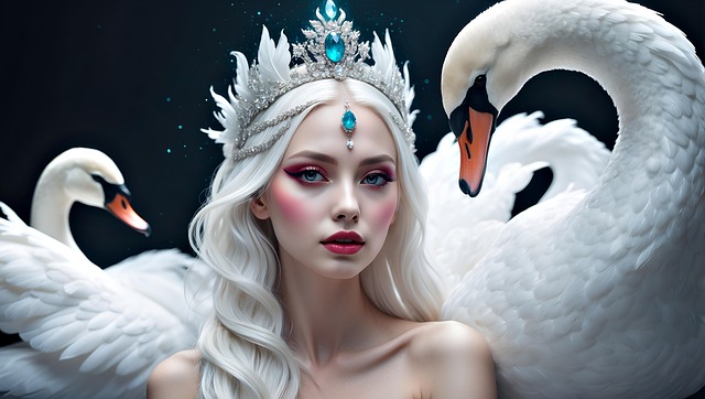 Ai Generado, Mujer, Cisnes, Retrato