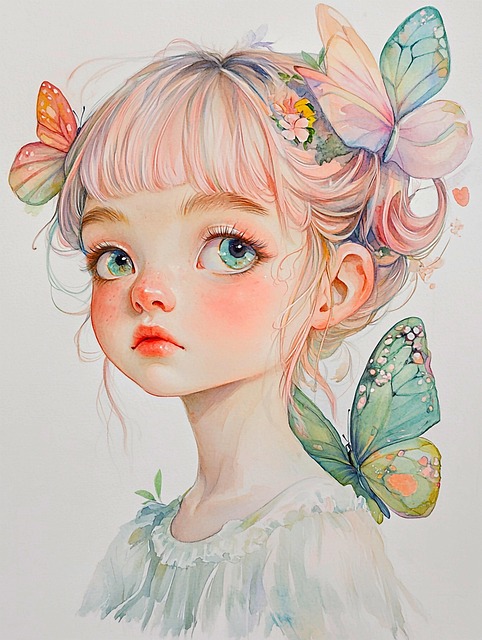 Free ai generated whimsical girl butterflies illustration