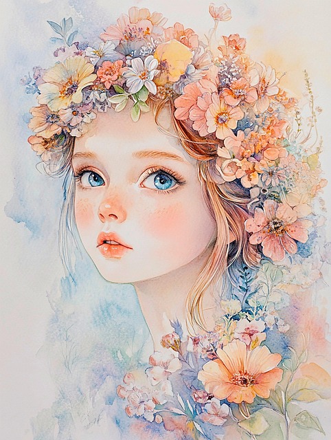 Free ai generated floral crown blue eyes illustration