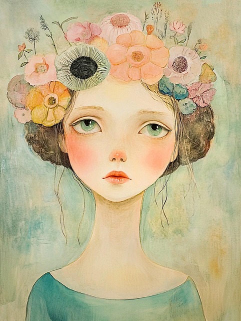 Free ai generated whimsical portrait floral crown illustration