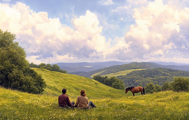 Free ai generated couple meadow illustration