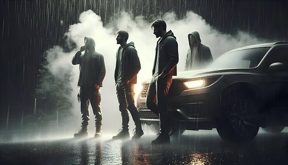 Carros, Beco, Homens, Chuva, Rua
