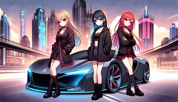 Animação, Garota, Animado, Carro, Anime