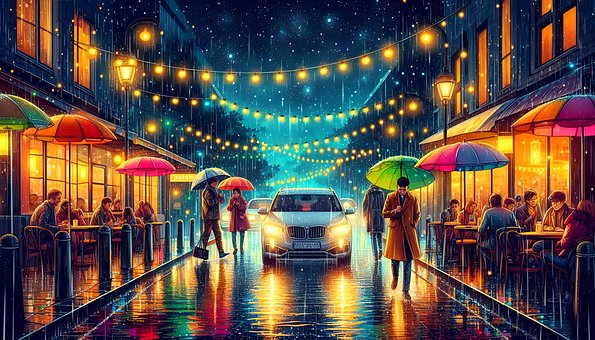 Carro, Noite, Pessoas, Rua, Estrelas