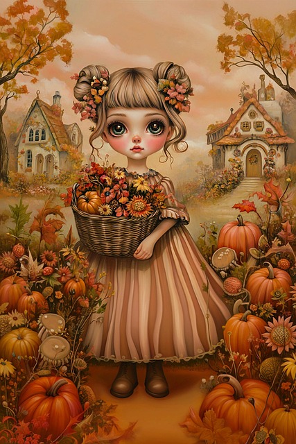 Free ai generated autumn scene young girl illustration