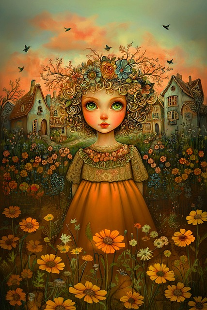 Free ai generated whimsical art young girl illustration