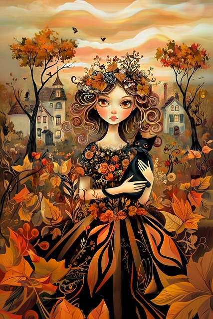 Free ai generated autumn scene young girl illustration