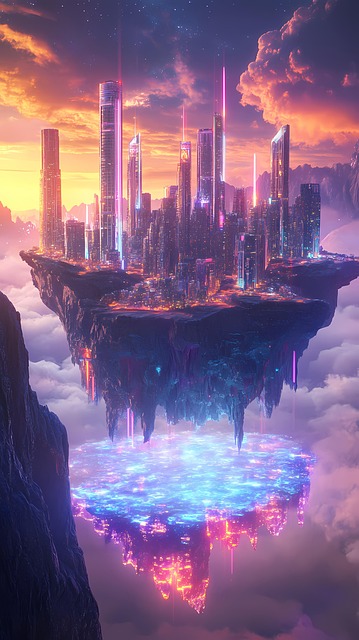 Free ai generated floating city futuristic illustration