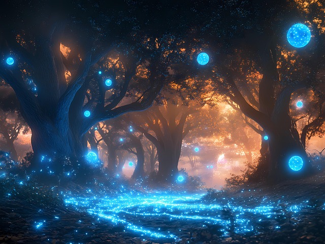 Free ai generated bioluminescent forest illustration