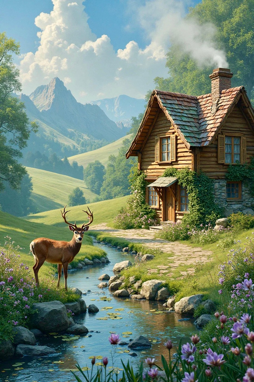 Free deer mountains valleys illustration