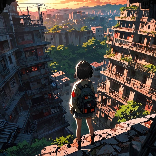 Free explorer cyber punk ruins illustration
