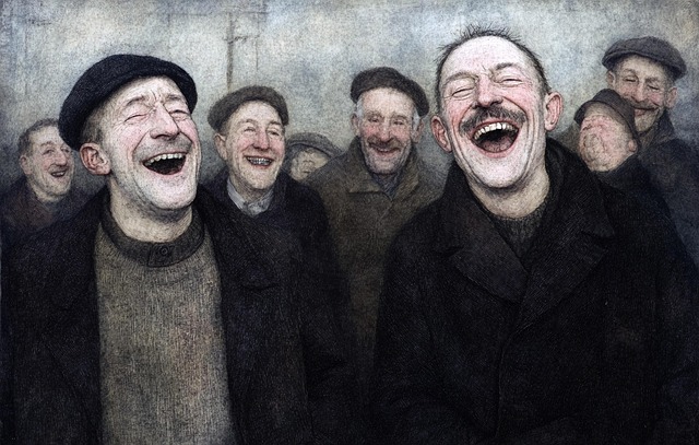 Free ai generated men laughing illustration