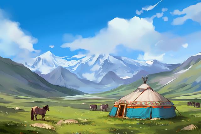 Free ai generated village mountains illustration