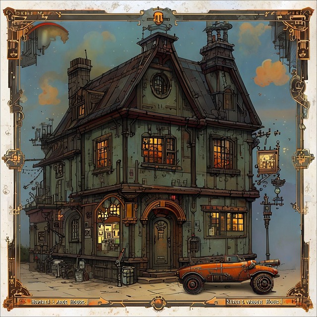 Free ai generated house antique car illustration