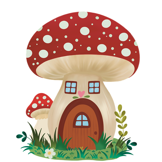 Free mushroom autumn house illustration