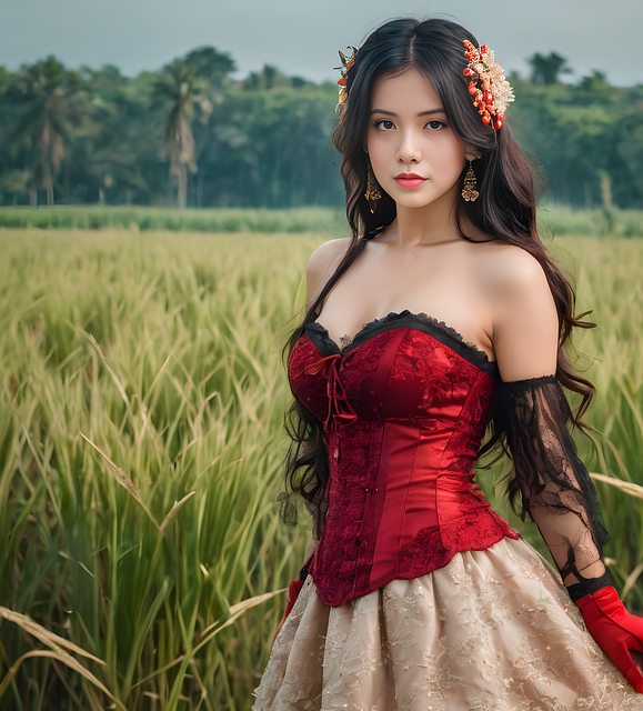 Download free HD stock image of Woman Lolita Free woman lolita rice fields illustration