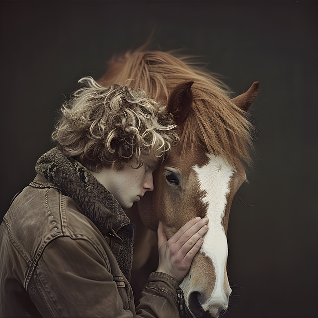 Free ai generated horse young man illustration