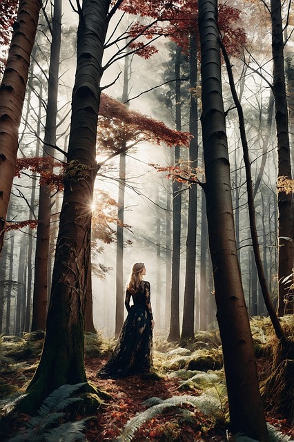 Free woman forest trees illustration