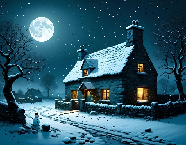 Download free HD stock image of Ai Generated Cottage Free ai generated cottage snow illustration