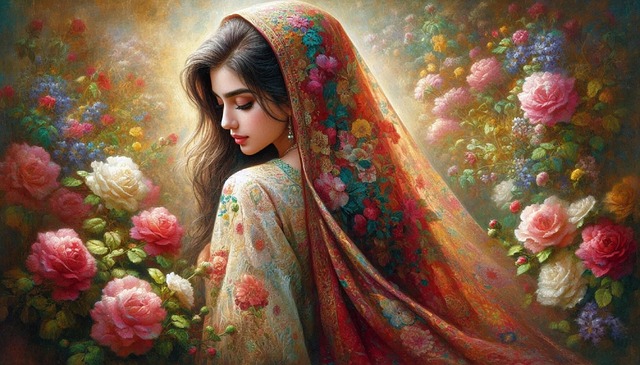 Free ai generated woman flowers illustration