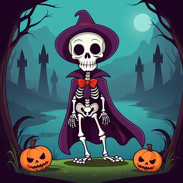 Free skeleton witch pumpkin illustration