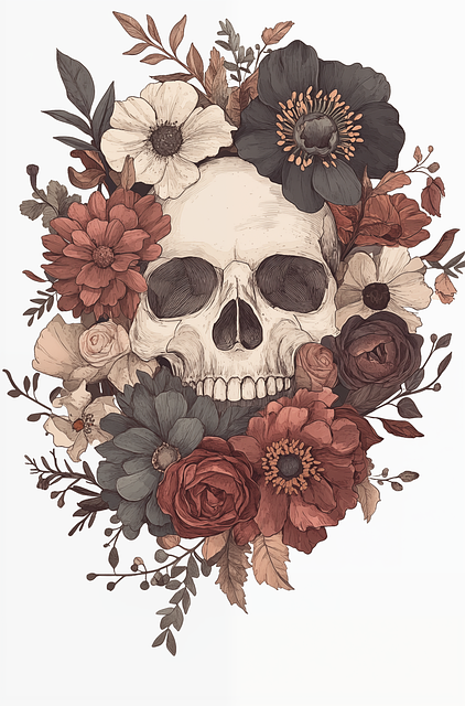 Free halloween skull flowers illustration