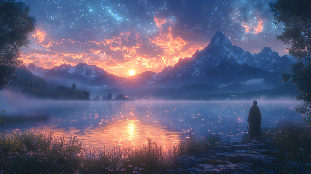 Free ai generated lake landscape illustration