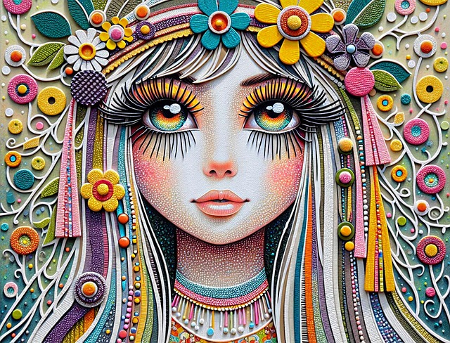 Free ai generated stylized portrait floral headdress illustration