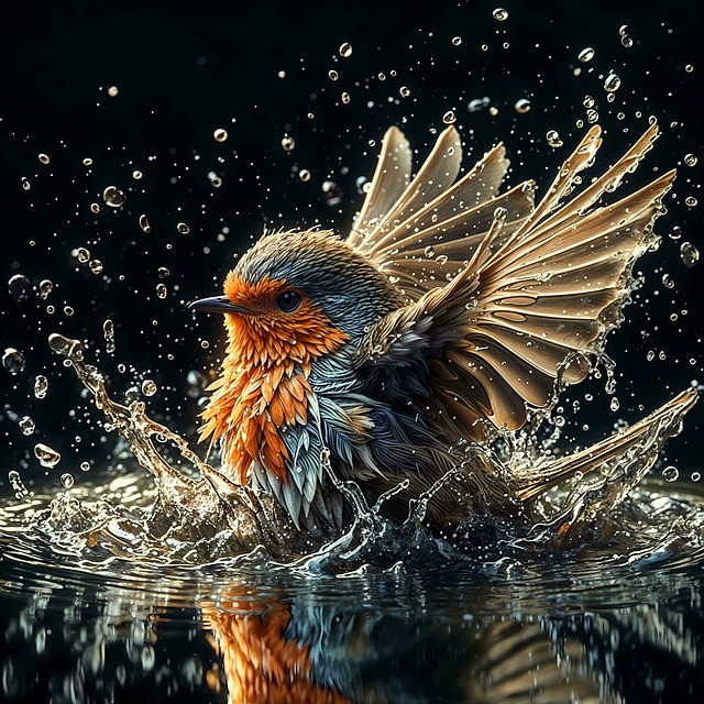 Free robin songbird bird bath illustration
