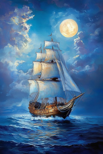 Free ai generated ship moon illustration