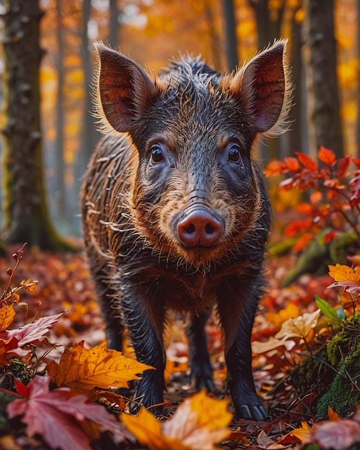 Free ai generated wild boar leaves illustration