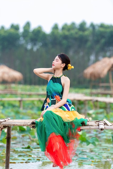 Vietnam, Kvinde, Blomst Baggrund, Lotus