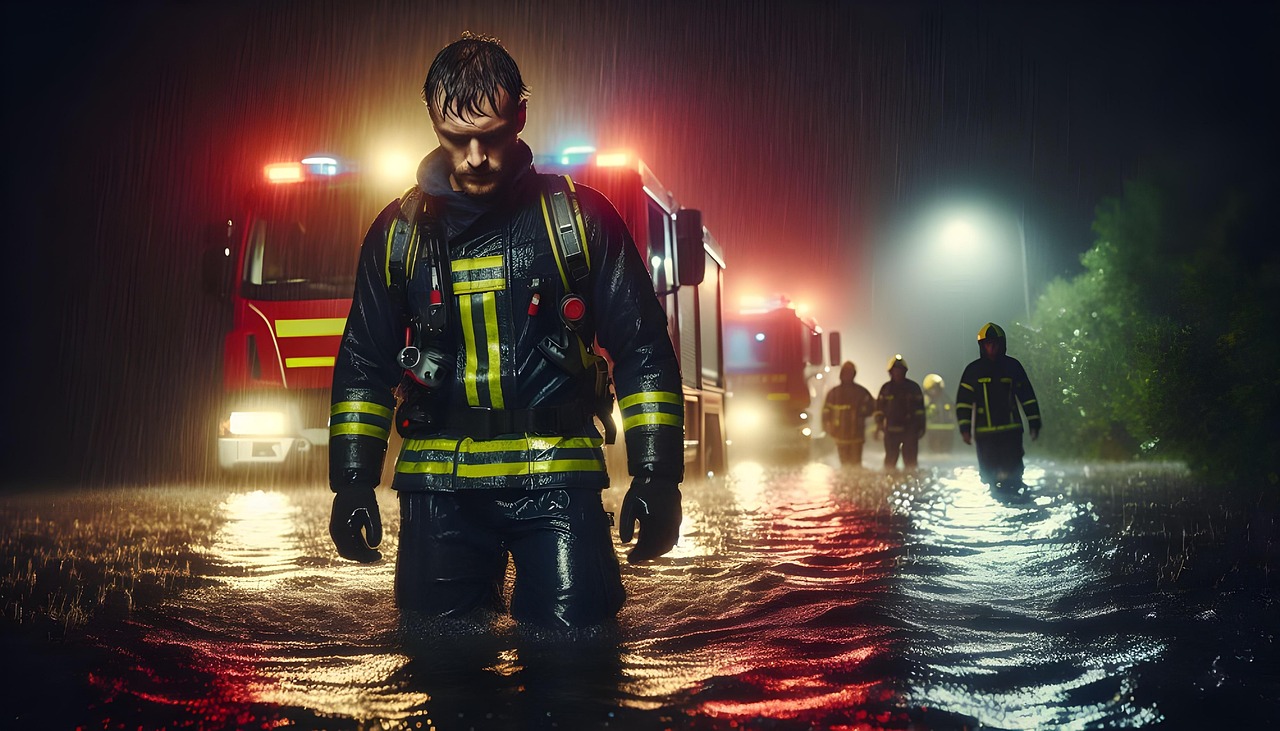 Free ai generated firefighter flood illustration