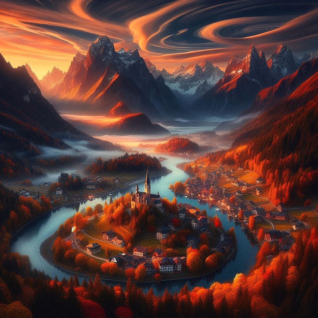 Free ai generated lake town illustration