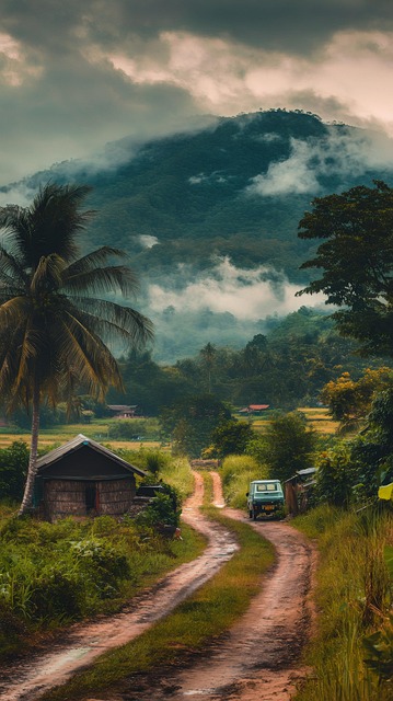 Free ai generated rural landscape misty mountains illustration