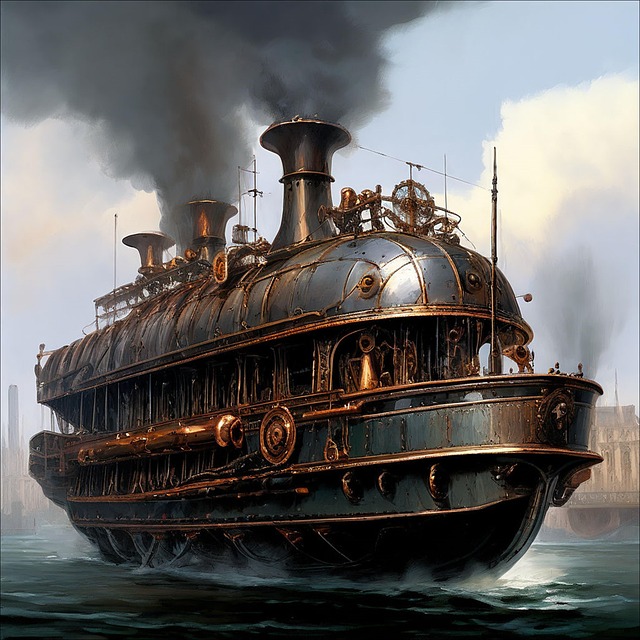 Free ai generated steamboat science fiction illustration