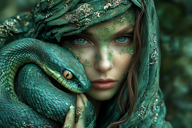 Download free HD stock image of Ai Generated Woman Free ai generated woman snake illustration