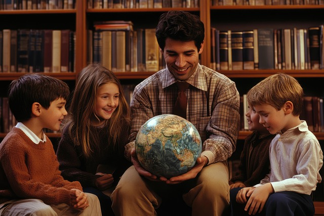 Free teacher students globe illustration