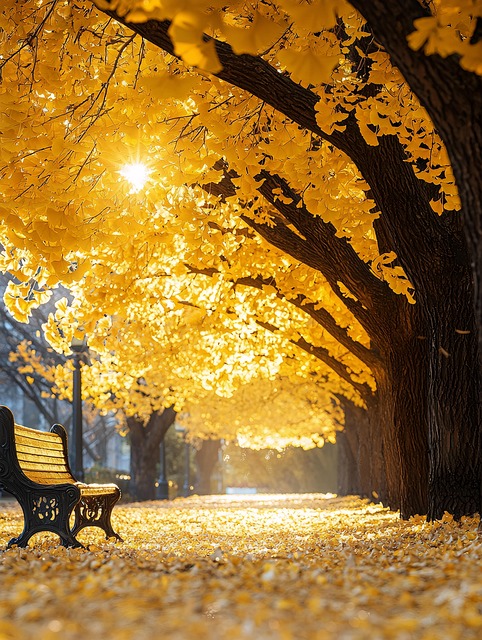 Free ai generated autumn path golden leaves illustration
