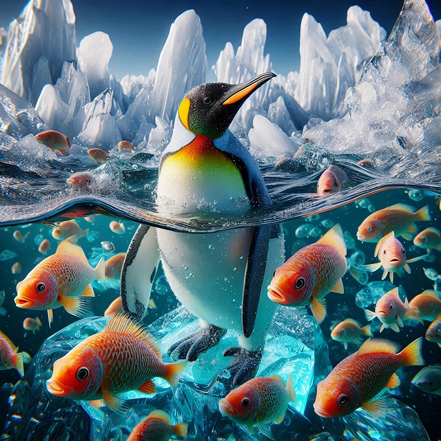 Free ai generated penguin goldfish illustration