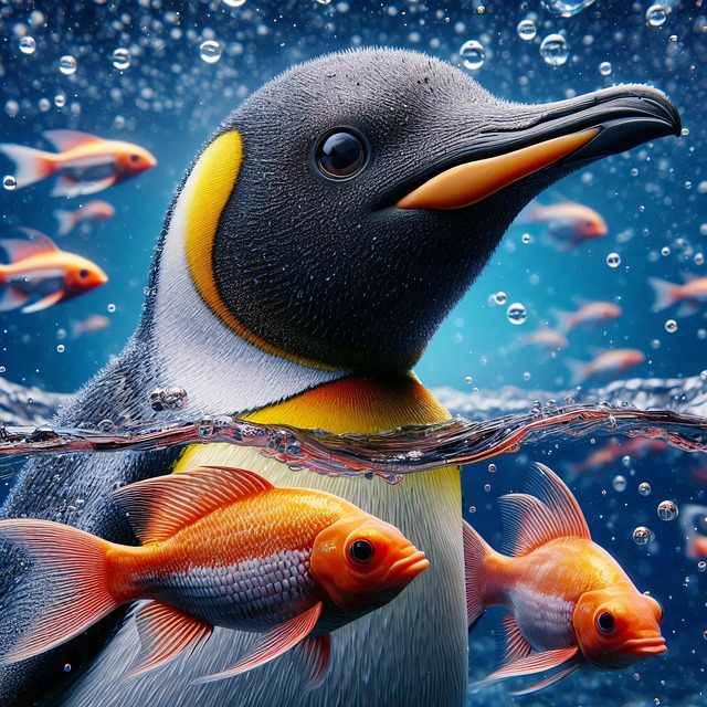 Free ai generated penguin fish illustration