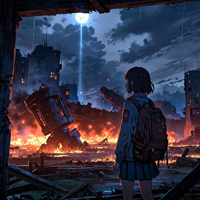 Free ai generated woman ruins illustration