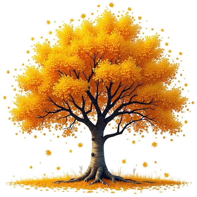Free birch tree yellow leaves autumn illustration