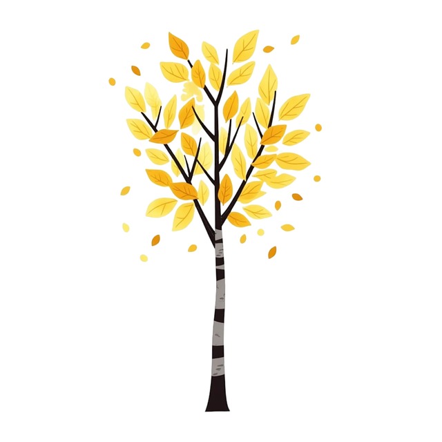 Free birch tree yellow leaves autumn illustration