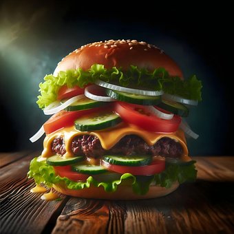 Cheeseburger, Burger, Dobbelt, Stablet