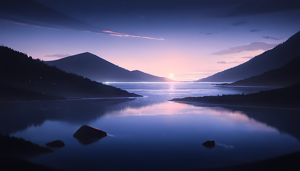 Ai Generiert, Sonnenaufgang, Meer, Berge
