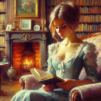 Mujer, Leyendo, Chimenea, Acogedor