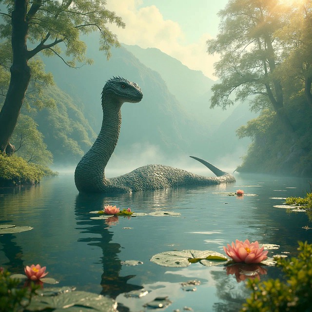 Free ai generated lochness lake illustration