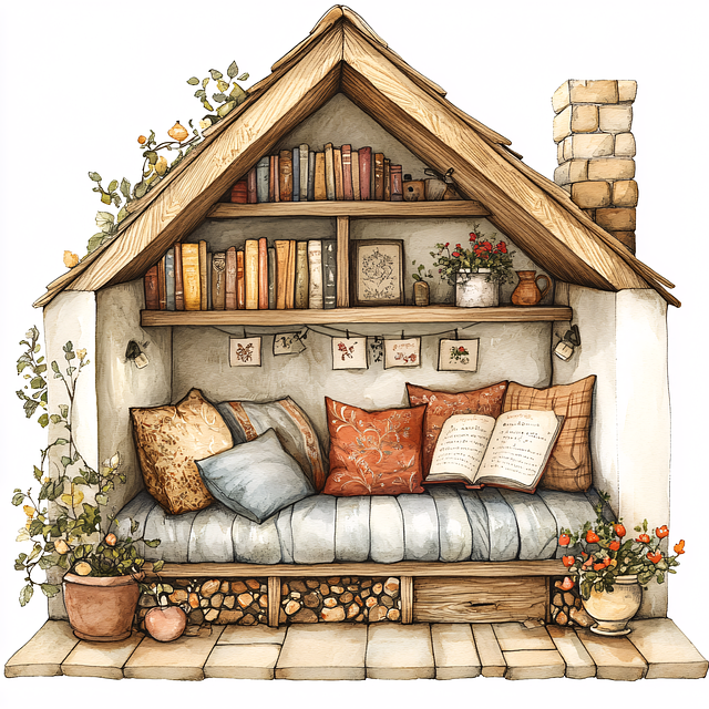 Free ai generated reading nook books illustration